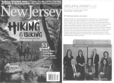 New Jersey Hiking & Biking magazine cover with a page featuring Ziegler, LLC